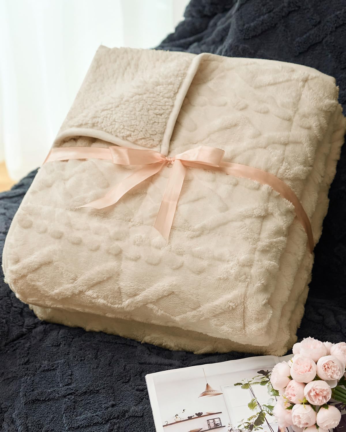 Dual Sided Soft Fuzzy Jacquard Sherpa Weighted Blankets