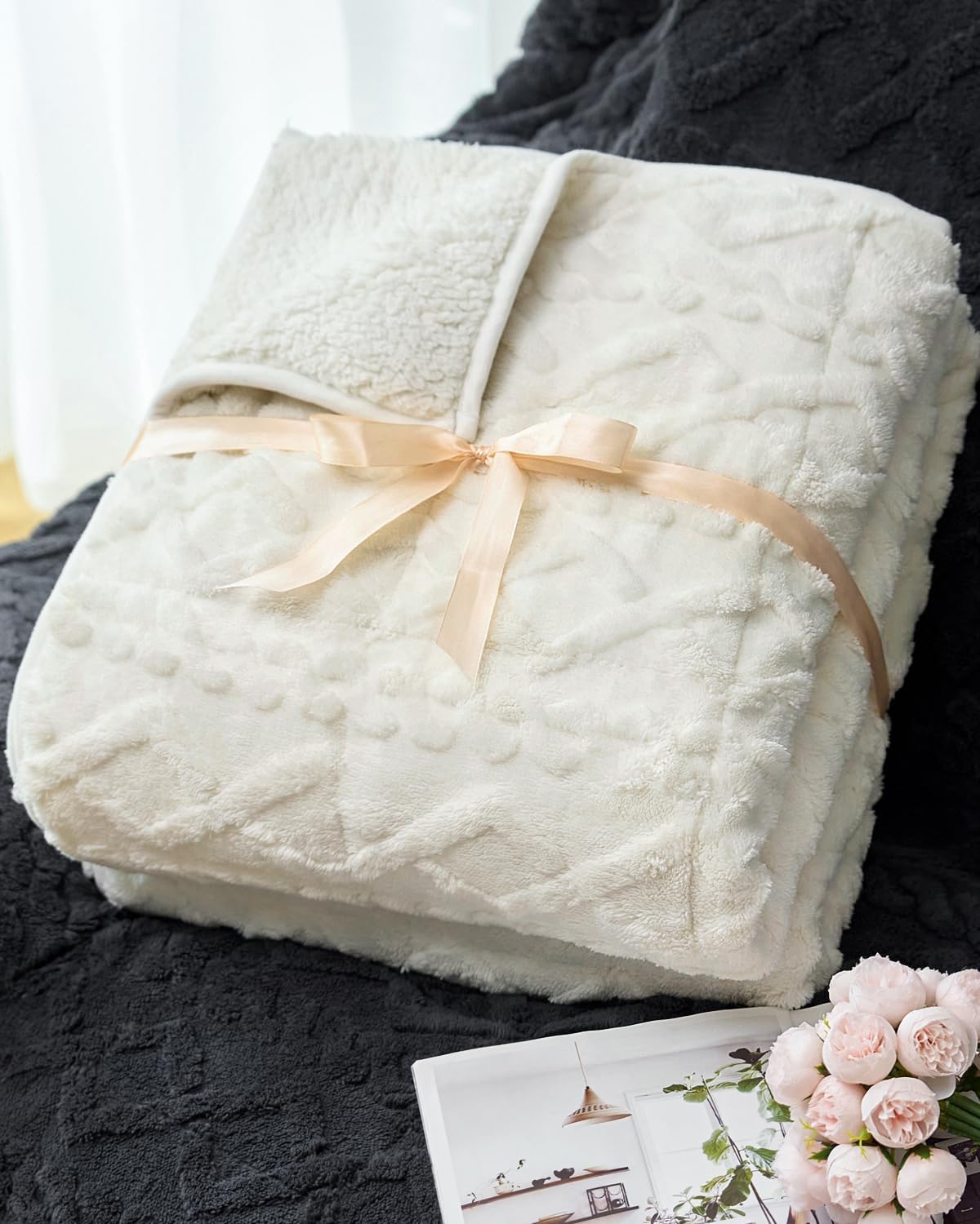 Dual Sided Soft Fuzzy Jacquard Sherpa Weighted Blankets