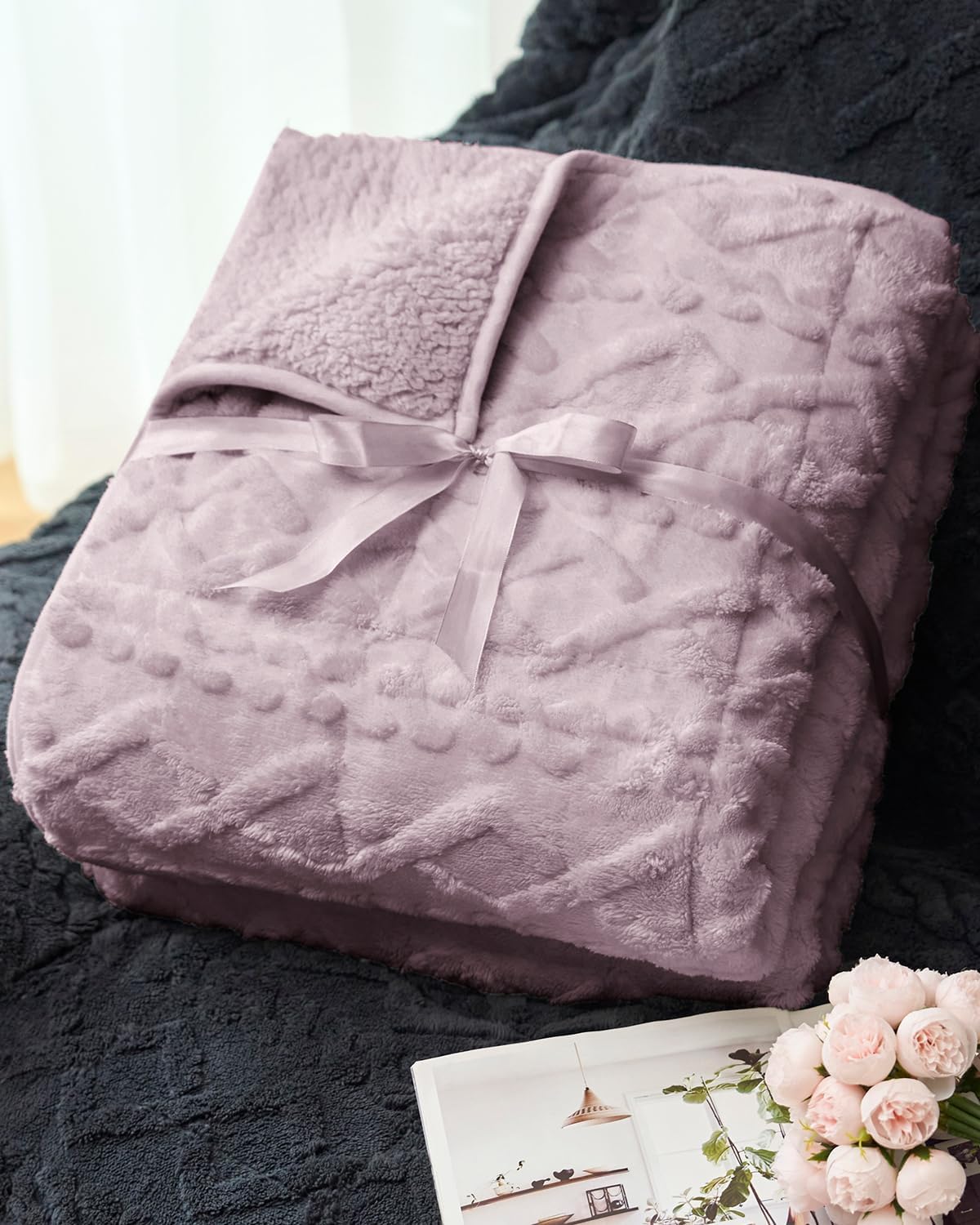 Dual Sided Soft Fuzzy Jacquard Sherpa Weighted Blankets