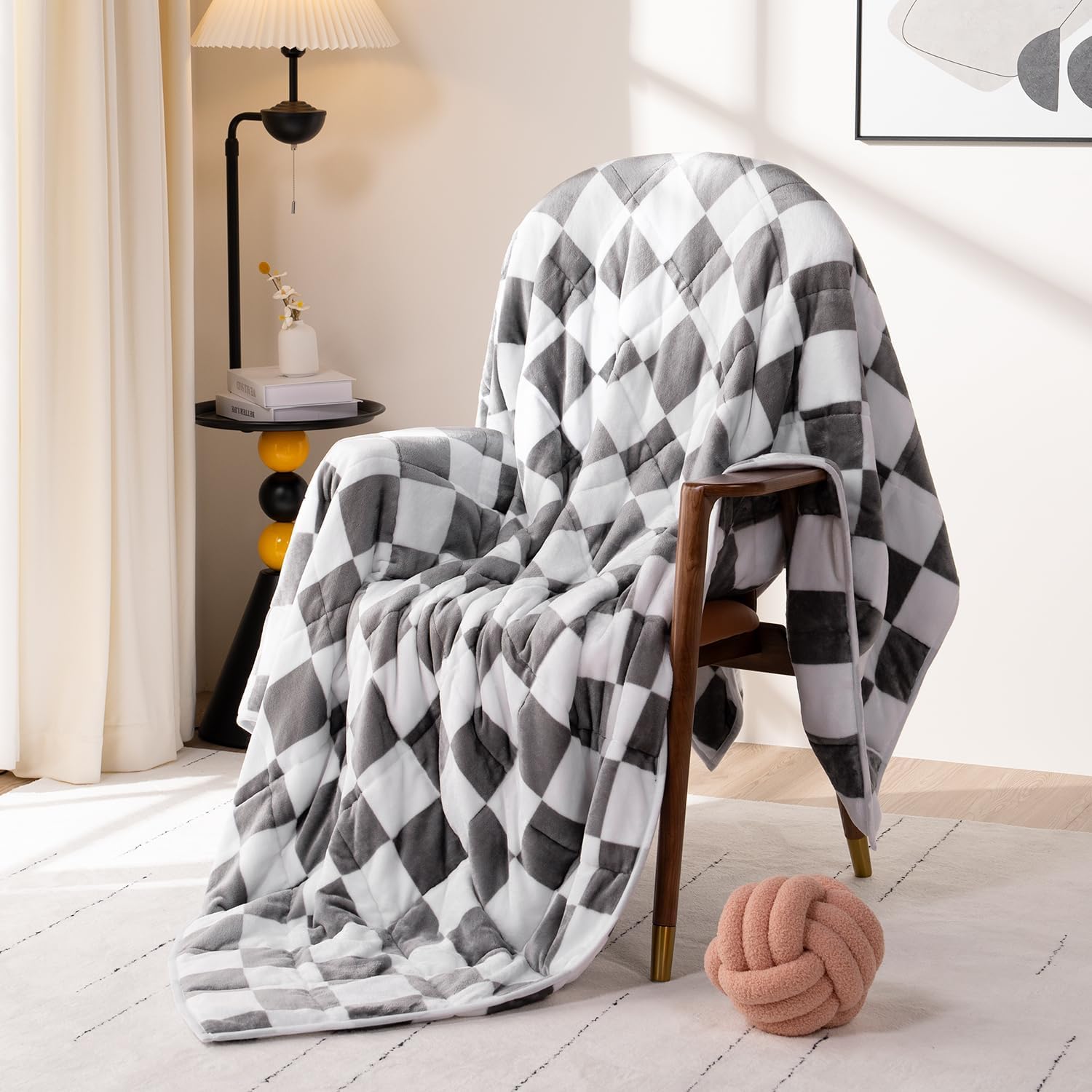 Flannel Fleece Checkerboard Grid Weighted Blanket