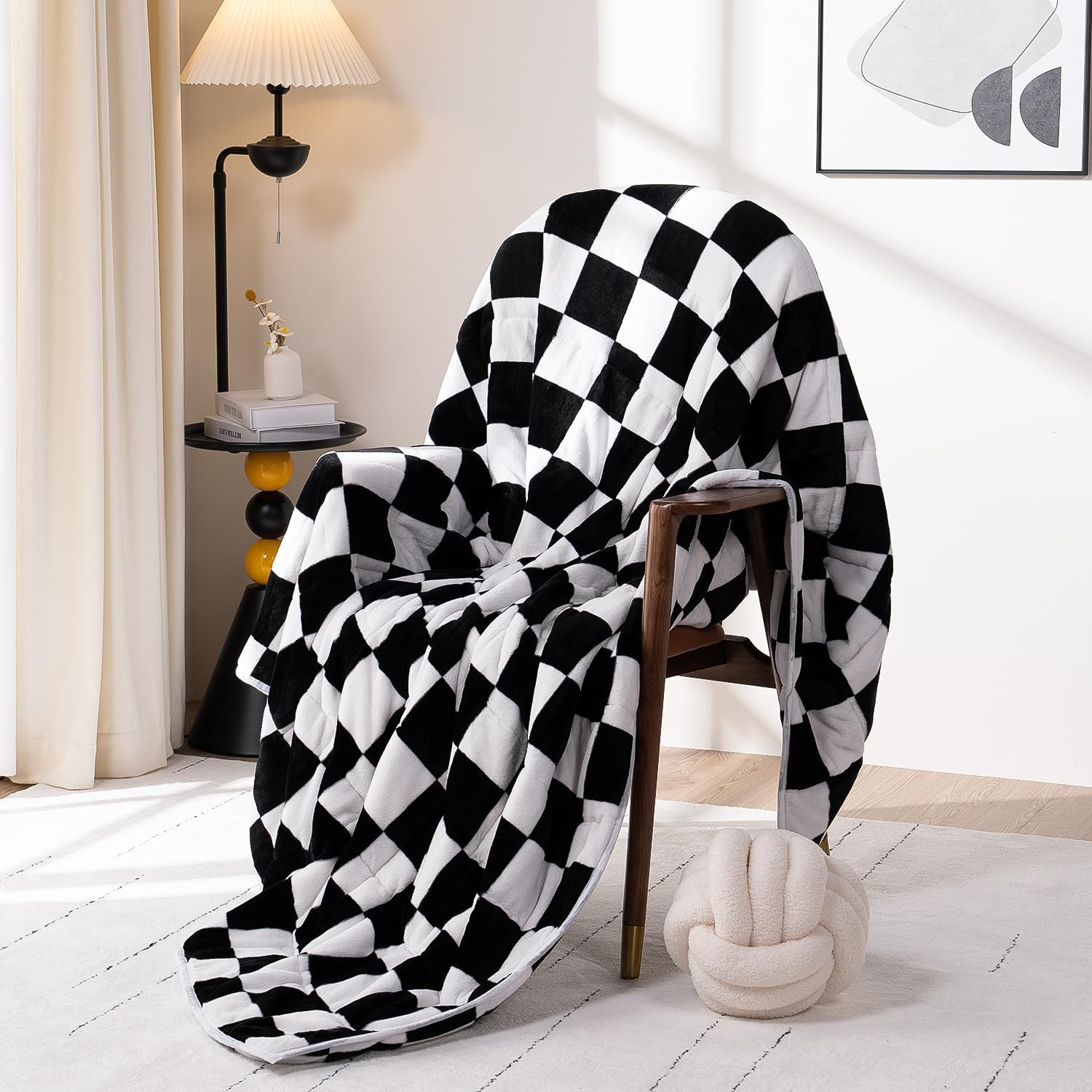 Flannel Fleece Checkerboard Grid Weighted Blanket