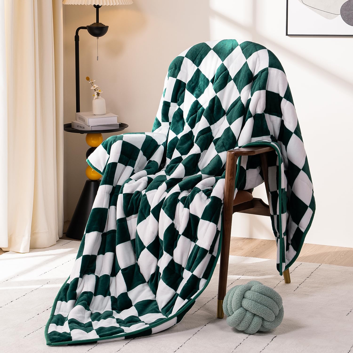 Flannel Fleece Checkerboard Grid Weighted Blanket