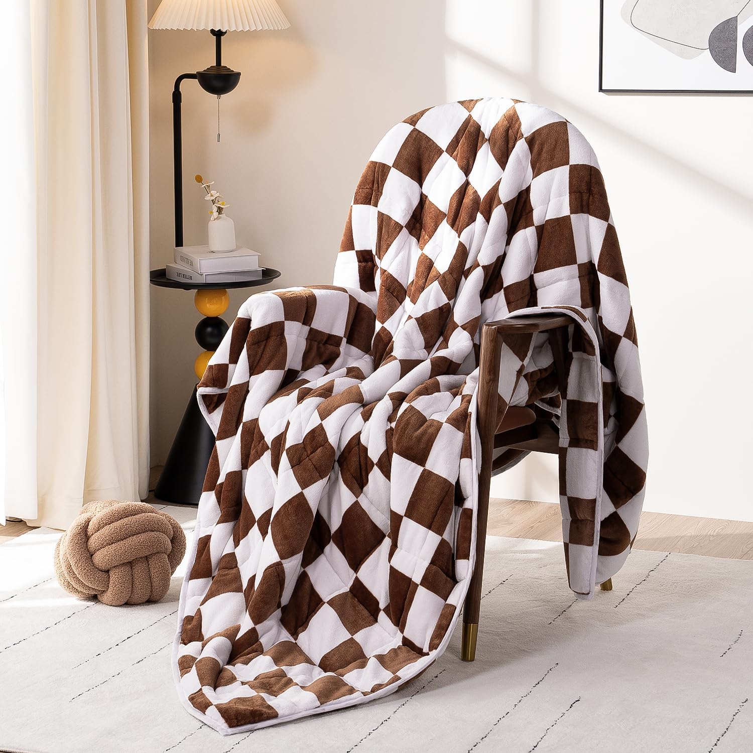 Flannel Fleece Checkerboard Grid Weighted Blanket