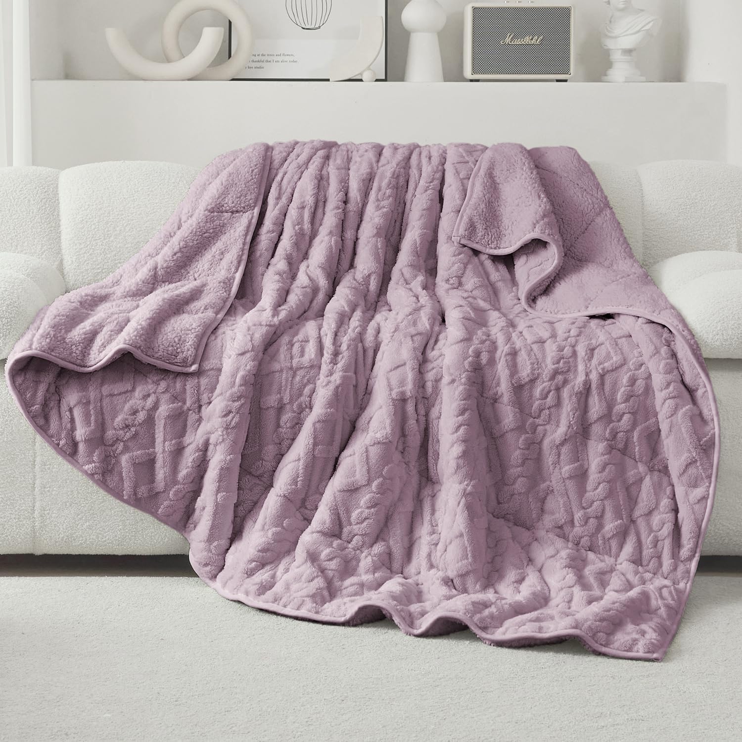 Dual Sided Soft Fuzzy Jacquard Sherpa Weighted Blankets